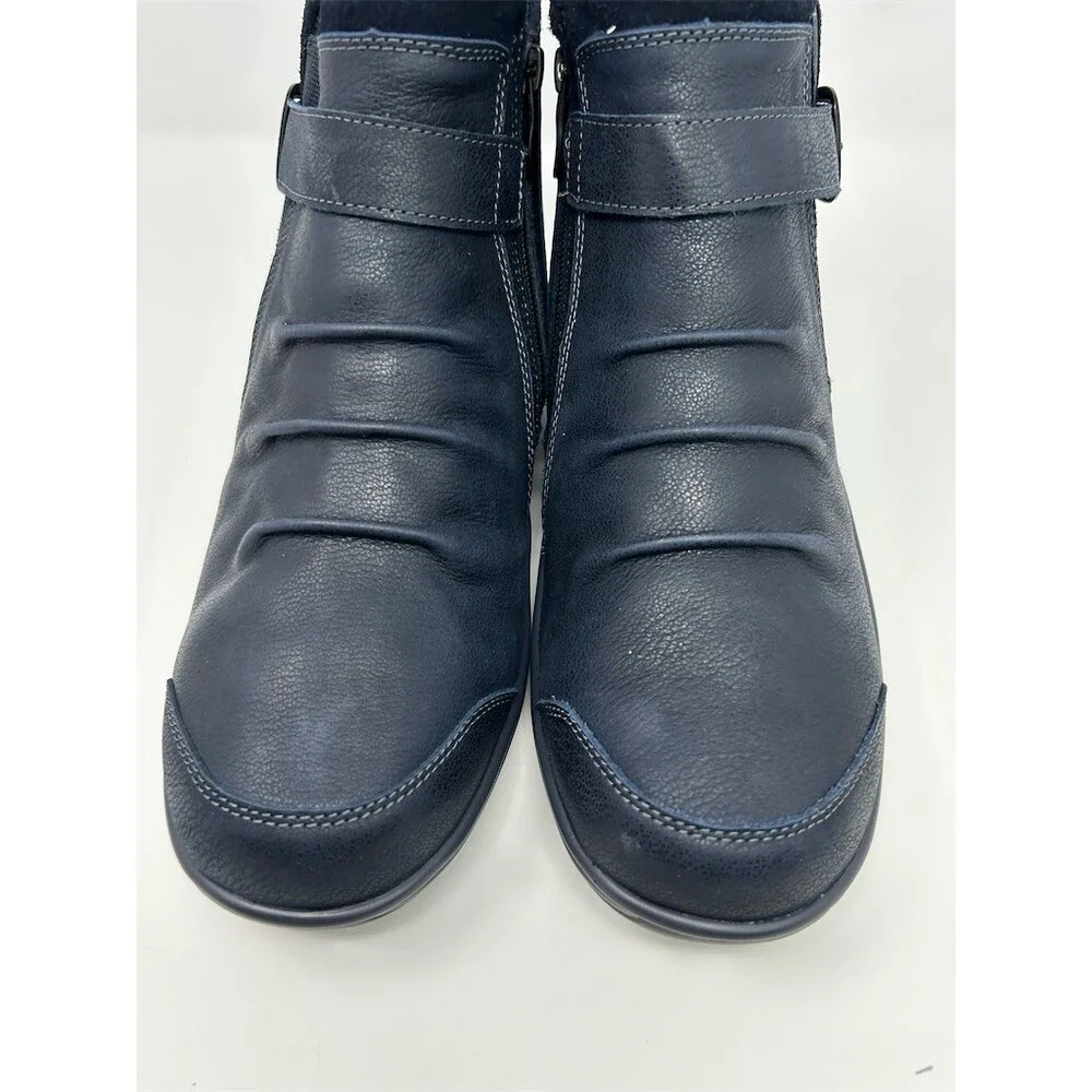 Orthofeet Heidi Womens Orthopedic Navy Blue Ankle Boots Buckle Strap Size 10 W